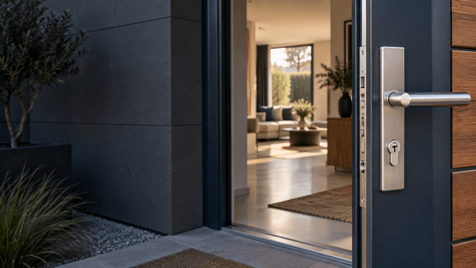 Beveiligde voordeur van een moderne woning